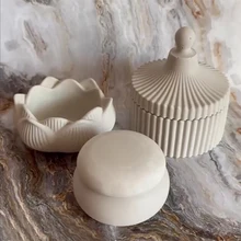 Storage Box Silicone Mold Round Striped Candle Jar Box Molds DIY Plaster Concrete Cement Epoxy Resin Clay Mold Jewelry Pot Mould