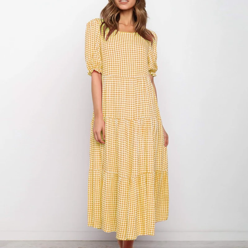 Summer Plaid Print Robe Maxi Dress Women Elegant Puff Sleeve Casual Loose Holiday Party Long Dress
Summer Plaid Print Robe Maxi Dress Women Elegant Puff Sleeve Casual Loose Holiday Party Long Dress