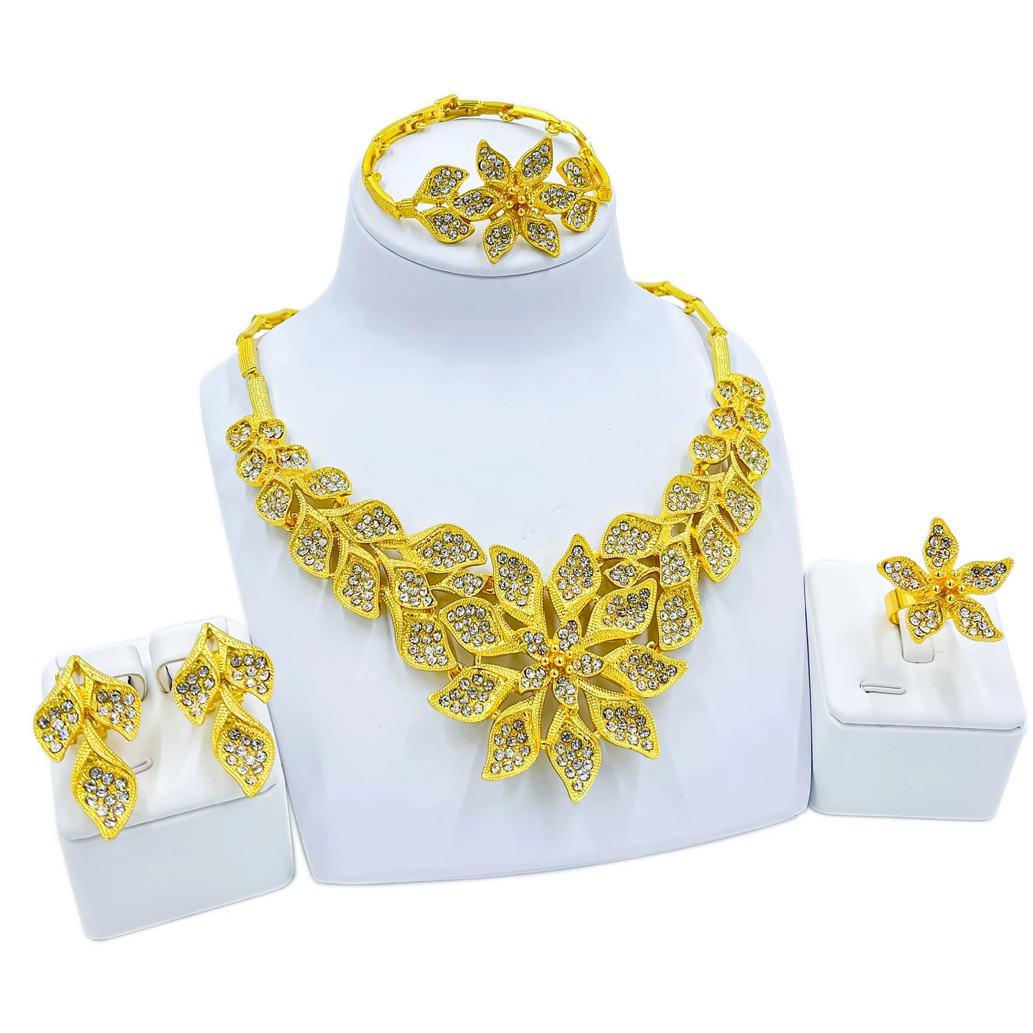 Dubai Jewelry Sets Big Necklace Bracelet for Women Flower Earrings Bridal Ring Gifts Fashion Jewelry Sets Wedding Accessories
Dubai Jewelry Sets Big Necklace Bracelet for Women Flower Earrings Bridal Ring Gifts Fashion Jewelry Sets Wedding Accessories