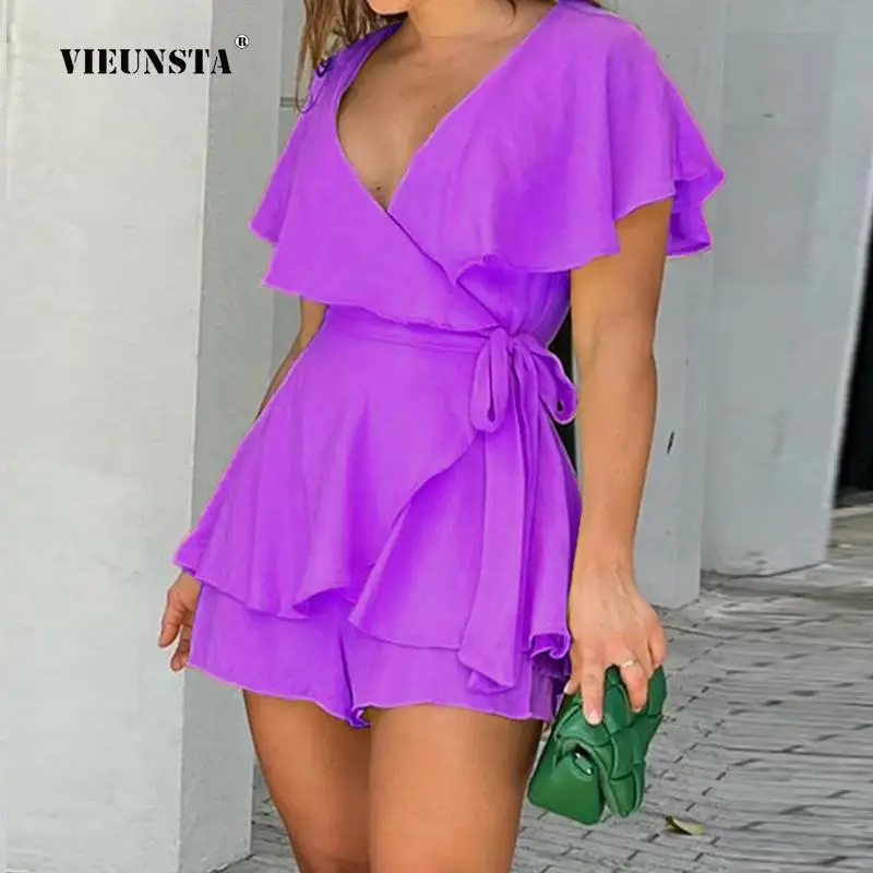 Women Sexy Solid Color Short Sleeve Shorts Romper Casual Beach One-Piece Jumpsuit Fashion Summer Loose Lace-Up Ruffle Playsuits
Women Sexy Solid Color Short Sleeve Shorts Romper Casual Beach One-Piece Jumpsuit Fashion Summer Loose Lace-Up Ruffle Playsuits