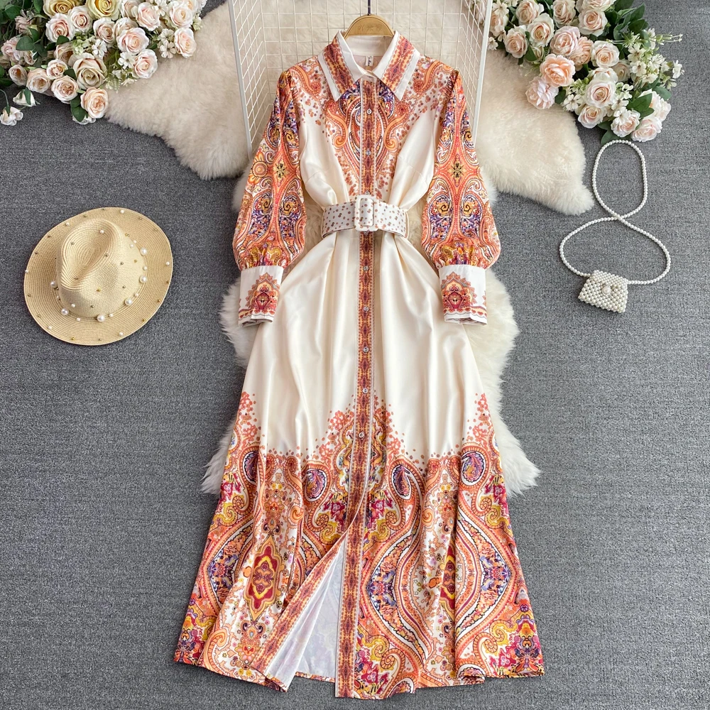 Retro Palace Style Long Skirt Light Luxury Temperament Long Sleeve Round Neck Close Waist Breasted Positioning Printed Dress
Retro Palace Style Long Skirt Light Luxury Temperament Long Sleeve Round Neck Close Waist Breasted Positioning Printed Dress