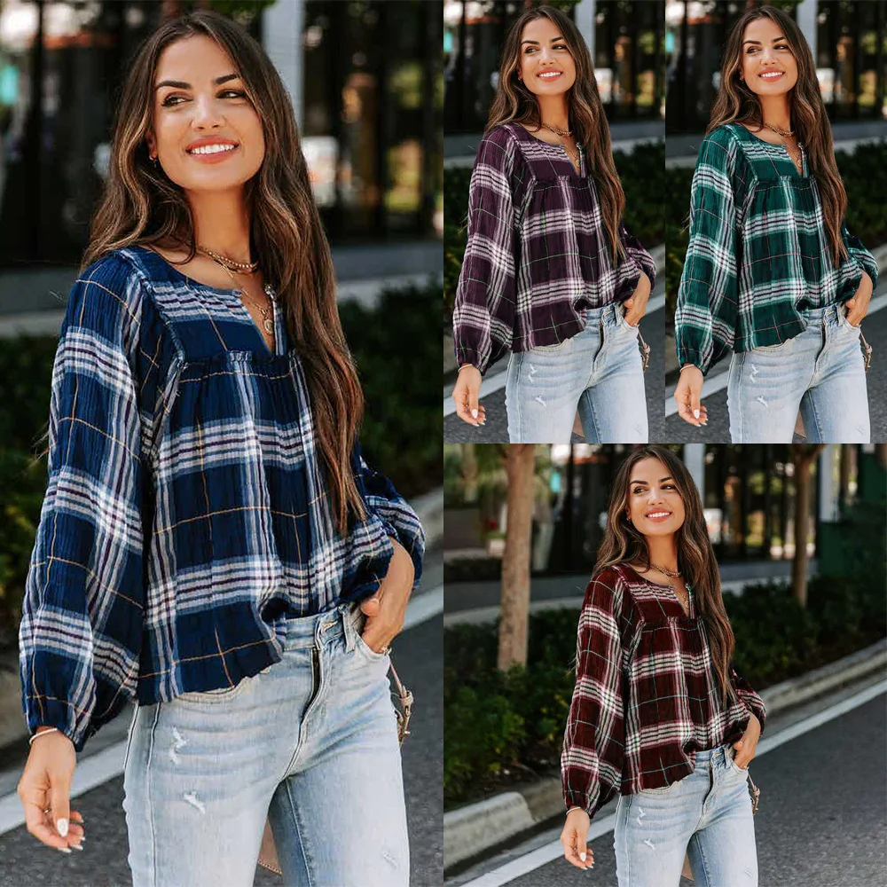 Spring And Autumn New European And American Women's Plaid Printed Long Sleeve V-neck Fashionable Casual Loose Blouse
Spring And Autumn New European And American Women's Plaid Printed Long Sleeve V-neck Fashionable Casual Loose Blouse