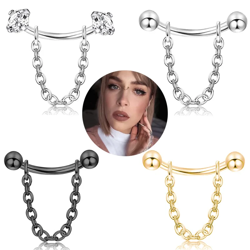 

1pc CZ Eyebrow Piercing Curved Barbell Banana Ring Lip Snug Daith Surgical Steel Cartilage Tragus Helix Earring Body Jewelry 16G