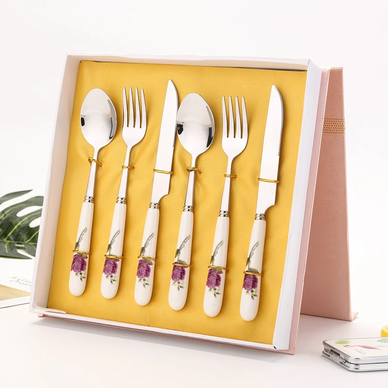 Tableware set Stainless steel Ceramic Steak Knife and Fork full set of Cutlery Spoon 6-pieces 
Tableware set Stainless steel Ceramic Steak Knife and Fork full set of Cutlery Spoon 6-pieces
