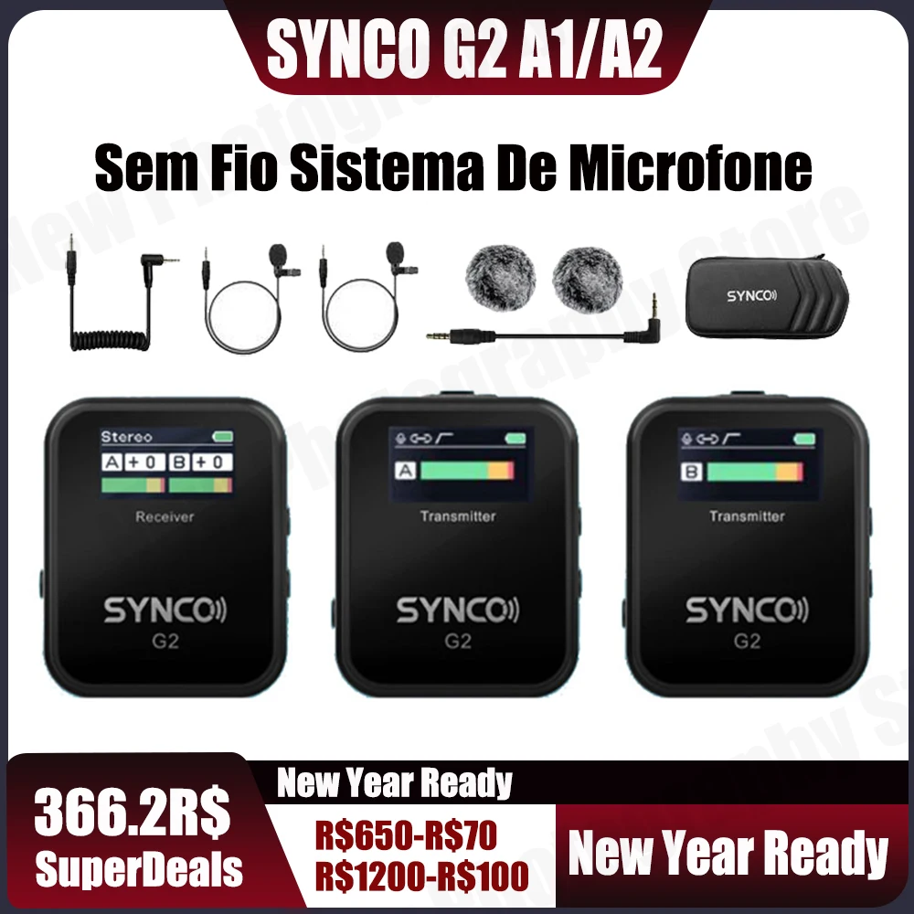 

SYNCO G2A1 G2A2 G2 A1 A2 Microphone Wireless Lavalier Microfone Mic System for Smartphone Table DSLR Camera Realtime Monitoring