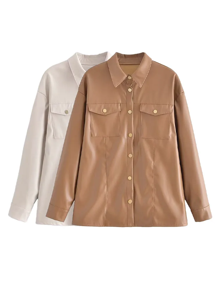 Women 2022 Autumn New Fashion Faux Leather Shirt Coat Vintage Long Sleeve Button-up Female Outerwear Chic Overshirt
Women 2022 Autumn New Fashion Faux Leather Shirt Coat Vintage Long Sleeve Button-up Female Outerwear Chic Overshirt
