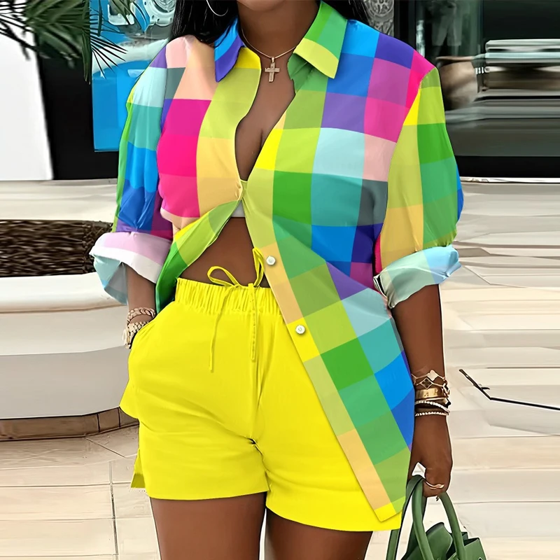 Women Casual Loose Shorts Suit Fashion Printed Temperament Commuting Blouse Two Piece Set Button Lapel Long Sleeve Shirt Outfits
Women Casual Loose Shorts Suit Fashion Printed Temperament Commuting Blouse Two Piece Set Button Lapel Long Sleeve Shirt Outfits