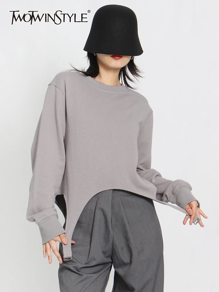 TWOTWINSTYLE Casual Solid Irregular Sweatshirt For Women Round Neck Long Sleeve Loose Sweatshirts Female Fashion New Style 2022
TWOTWINSTYLE Casual Solid Irregular Sweatshirt For Women Round Neck Long Sleeve Loose Sweatshirts Female Fashion New Style 2022