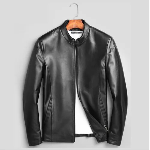 Модная приталенная кожаная куртка для мужчин, весеннее пальто из натуральной овечьей шкуры, уличная одежда, мужские короткие куртки с ворот... 
Модная приталенная кожаная куртка для мужчин, весеннее пальто из натуральной овечьей шкуры, уличная одежда, мужские короткие куртки с ворот...