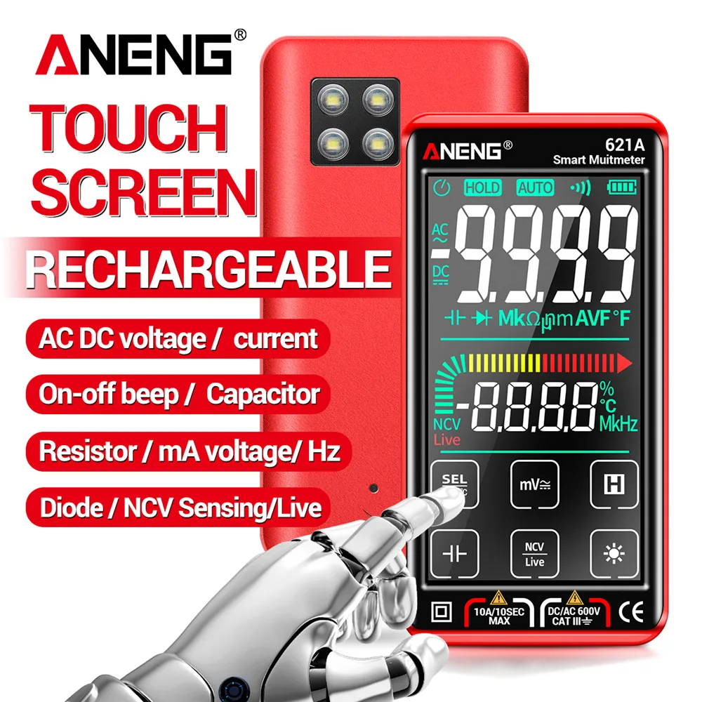 ANENG 621A Digital Multimeter 9999 Counts Auto Range USB Charging Portable NCV Meter Voltmeter Ammeter LCD Touch Screen
ANENG 621A Digital Multimeter 9999 Counts Auto Range USB Charging Portable NCV Meter Voltmeter Ammeter LCD Touch Screen