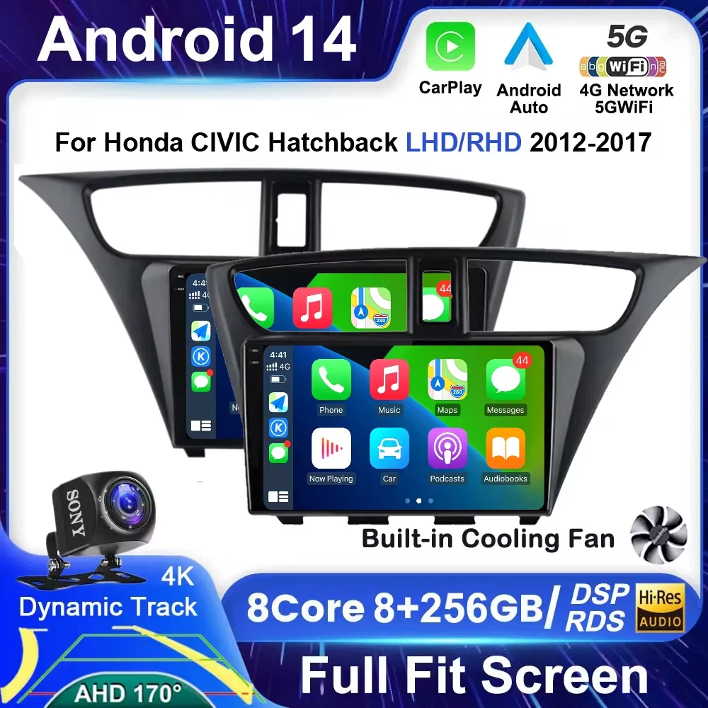 Автомагнитола на Android 14 для Honda CIVIC Hatchback 2012-2017 мультимедийный видеоплеер Carplay