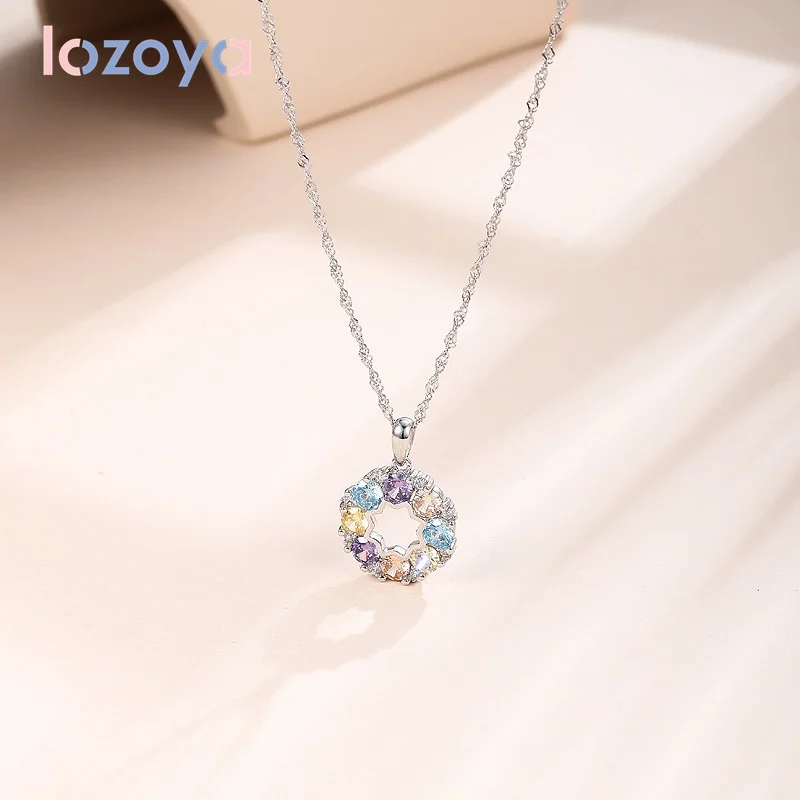 Lozoya 100% 925 Sterling Silver Woman Necklace Zircon Rainbow Pendant Creative Design High-end Color CZ Clavicle Chain Jewelry
Lozoya 100% 925 Sterling Silver Woman Necklace Zircon Rainbow Pendant Creative Design High-end Color CZ Clavicle Chain Jewelry