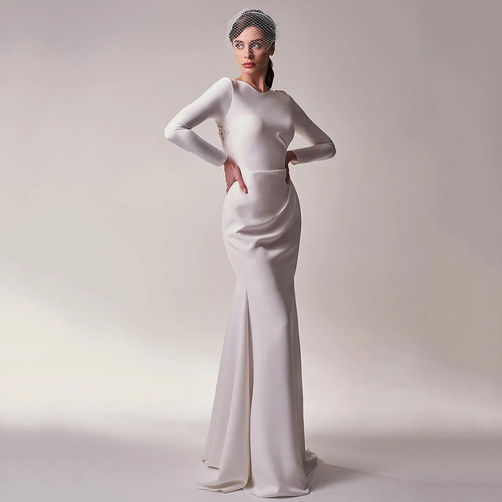 Muslim White/Ivory Long Sleeves Wedding Dresses O Neck Jersey Sweep Train Bridal Gown For Women Robe De Mariee Customize 2023
Muslim White/Ivory Long Sleeves Wedding Dresses O Neck Jersey Sweep Train Bridal Gown For Women Robe De Mariee Customize 2023