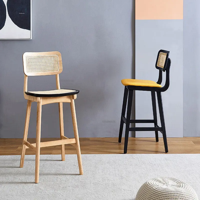 

Скандинавские барные стулья из твердой древесины из ротанга для кухни и высокой стола, домашняя мебель, роскошный креативный высокий барный стол, обеденный стул