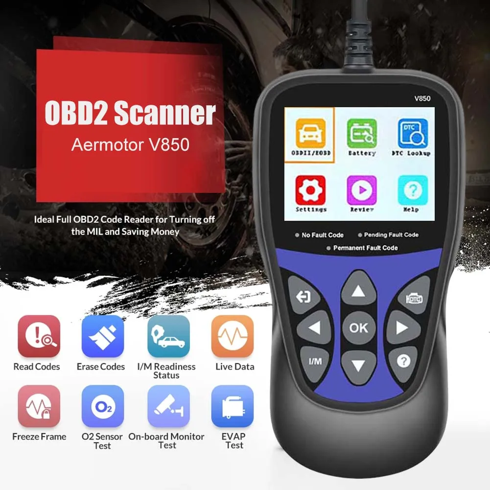 Сканер AERMOTOR V850 OBD2 для диагностики автомобилей OBDII Читатель кода Автоматический сканер для диагностики автомобиля Инструмент для проверки двигателя
Сканер AERMOTOR V850 OBD2 для диагностики автомобилей OBDII Читатель кода Автоматический сканер для диагностики автомобиля Инструмент для проверки двигателя