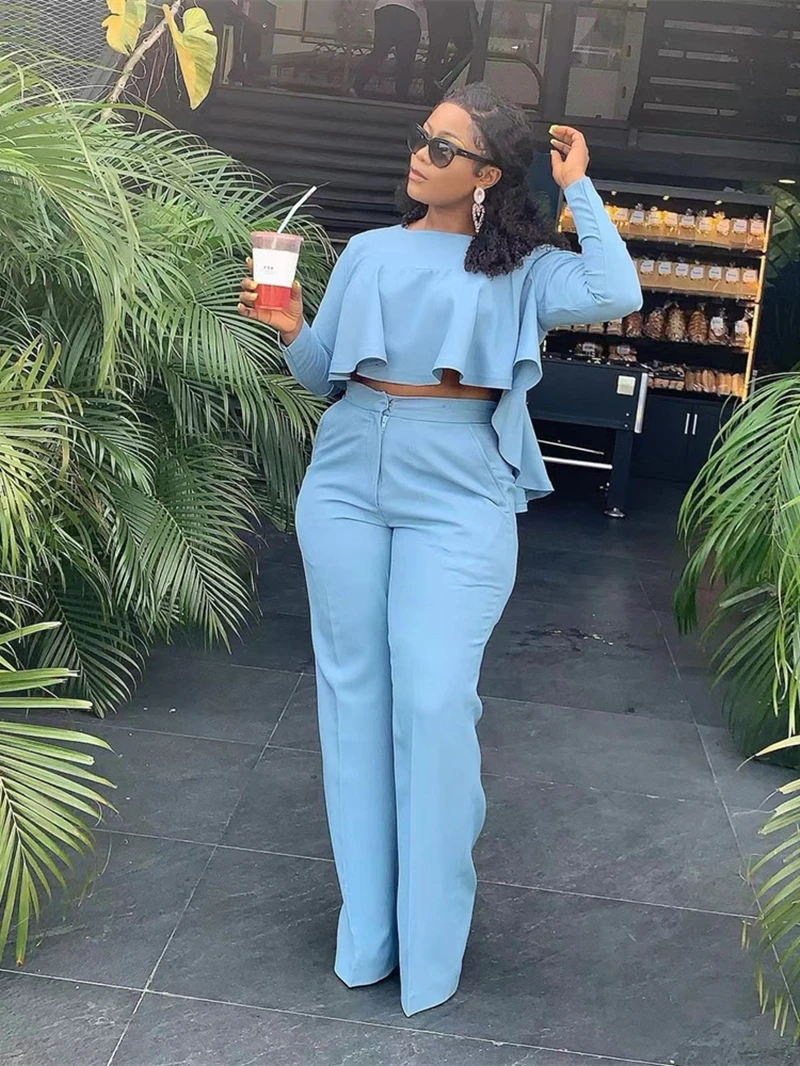 Elegant Two Piece Pants Sets Women Autumn Clothing Solid Color Ruffles Crop Top and Long Pants Suits Female 2 Piece Set Outfits
Elegant Two Piece Pants Sets Women Autumn Clothing Solid Color Ruffles Crop Top and Long Pants Suits Female 2 Piece Set Outfits