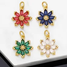 OCESRIO Trendy Multiple Color Cubic Zirconia Flower Necklace Pendant Copper Gold Plated Daisy Jewelry Making Components pdta835