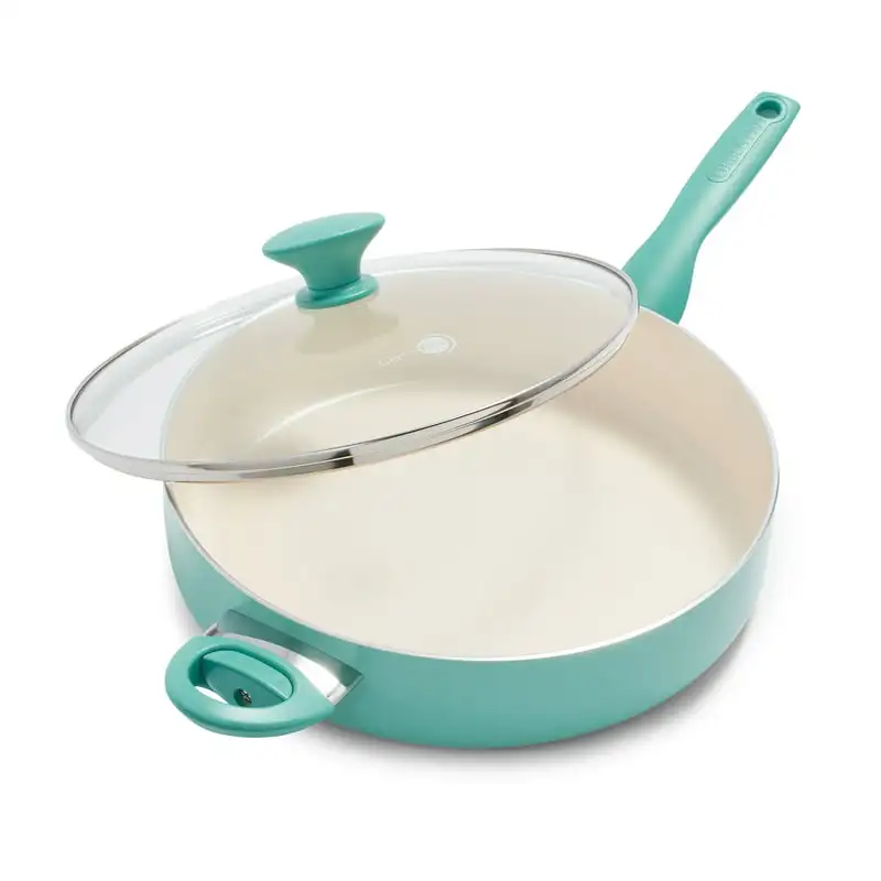 

Ceramic Nonstick 5 Quart Covered Saute Pan with Helper Handle, Turquoise
