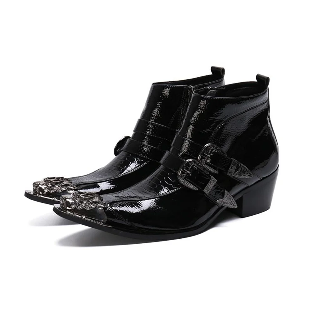 Black Patent Leather With Metal Buckle High Heels Pointed Toe Boots Male Fashion Party British Style Wedding Dress Shoes
Black Patent Leather With Metal Buckle High Heels Pointed Toe Boots Male Fashion Party British Style Wedding Dress Shoes