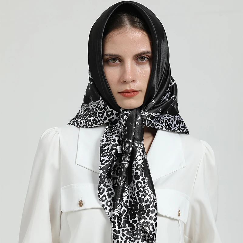 

Роскошный брендовый шелковый шарф, женская большая шаль, палантины с леопардовым принтом, квадратный платок бандана, Женский хиджаб, платок...