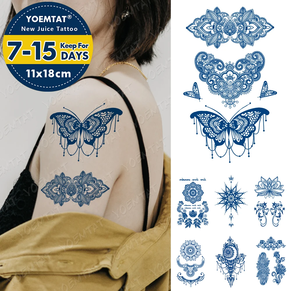 Blue Ink Juice Waterproof Temporary Tatto Sticker Henna Butterfly Lotus Body Art Fake Tattoo Men Women Transfer Lasting Tattoos
Blue Ink Juice Waterproof Temporary Tatto Sticker Henna Butterfly Lotus Body Art Fake Tattoo Men Women Transfer Lasting Tattoos