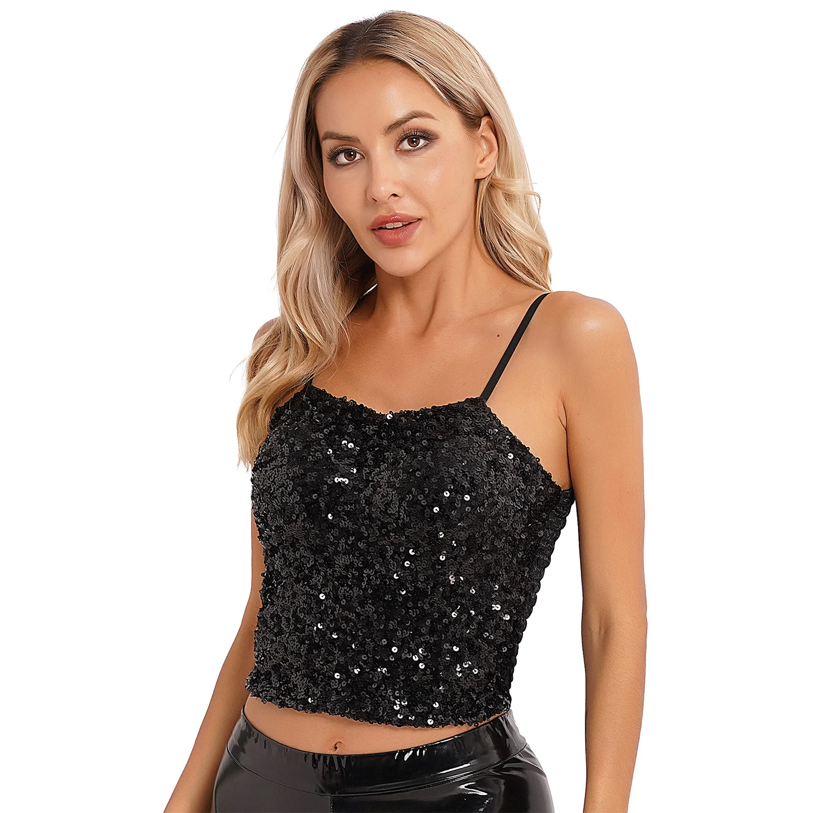 Womens Spaghetti Straps Fashion Sparkling Sequin Camisole Shirring Back Crop Top Adjustable Padded Vest Tops Clubwear
Womens Spaghetti Straps Fashion Sparkling Sequin Camisole Shirring Back Crop Top Adjustable Padded Vest Tops Clubwear