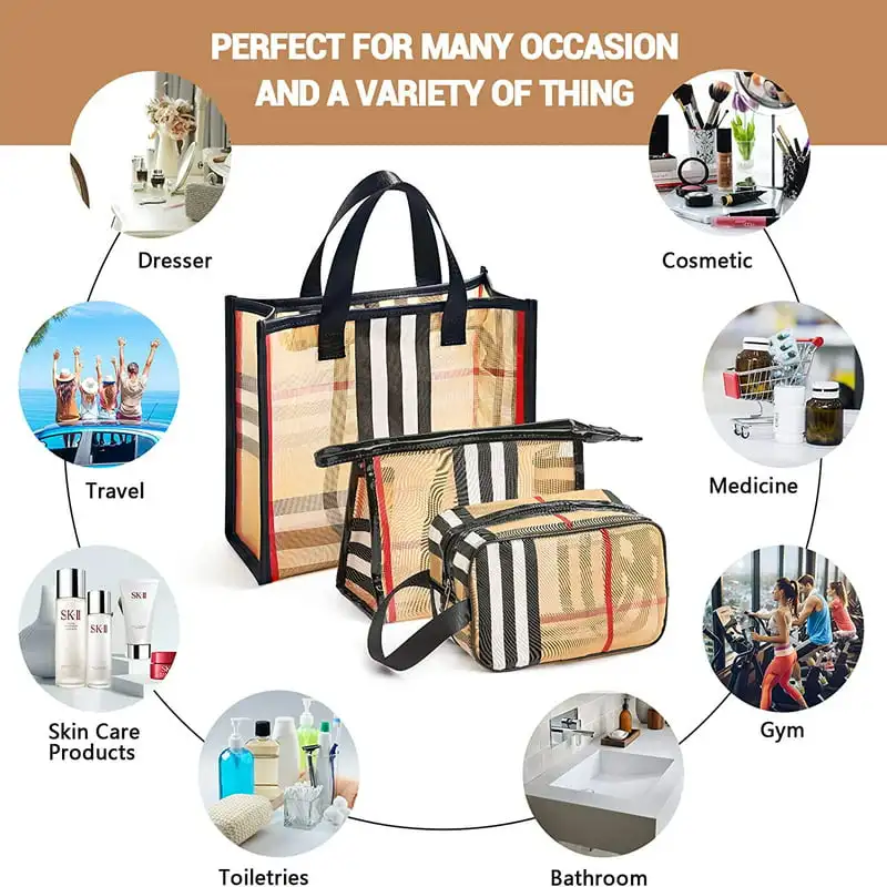 aging. Striped Portable Waterproof Transparent Cosmetic Bag Set - Makeup Travel Organizer Cases with Zipper Handle Toiletry Stor
aging. Striped Portable Waterproof Transparent Cosmetic Bag Set - Makeup Travel Organizer Cases with Zipper Handle Toiletry Stor
