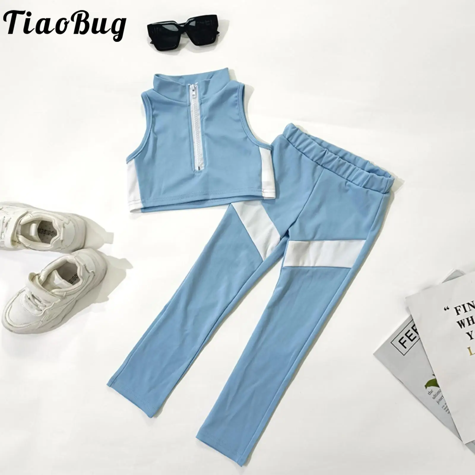 Kids Girls Two-Piece Yoga Sport Suit Color Block Tracksuit Zipper Stand Collar Sleeveless Crop Top with Elastic Waistband Pants
Kids Girls Two-Piece Yoga Sport Suit Color Block Tracksuit Zipper Stand Collar Sleeveless Crop Top with Elastic Waistband Pants