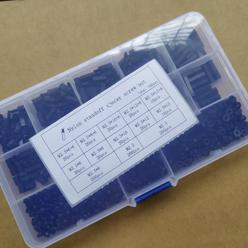 780cs/kit M2 M2.5 M3 Black/White Hex Nylon Standoff Spacer Nylon Plastic Spacing Screws Nuts Flat washer Mix Kits
780cs/kit M2 M2.5 M3 Black/White Hex Nylon Standoff Spacer Nylon Plastic Spacing Screws Nuts Flat washer Mix Kits