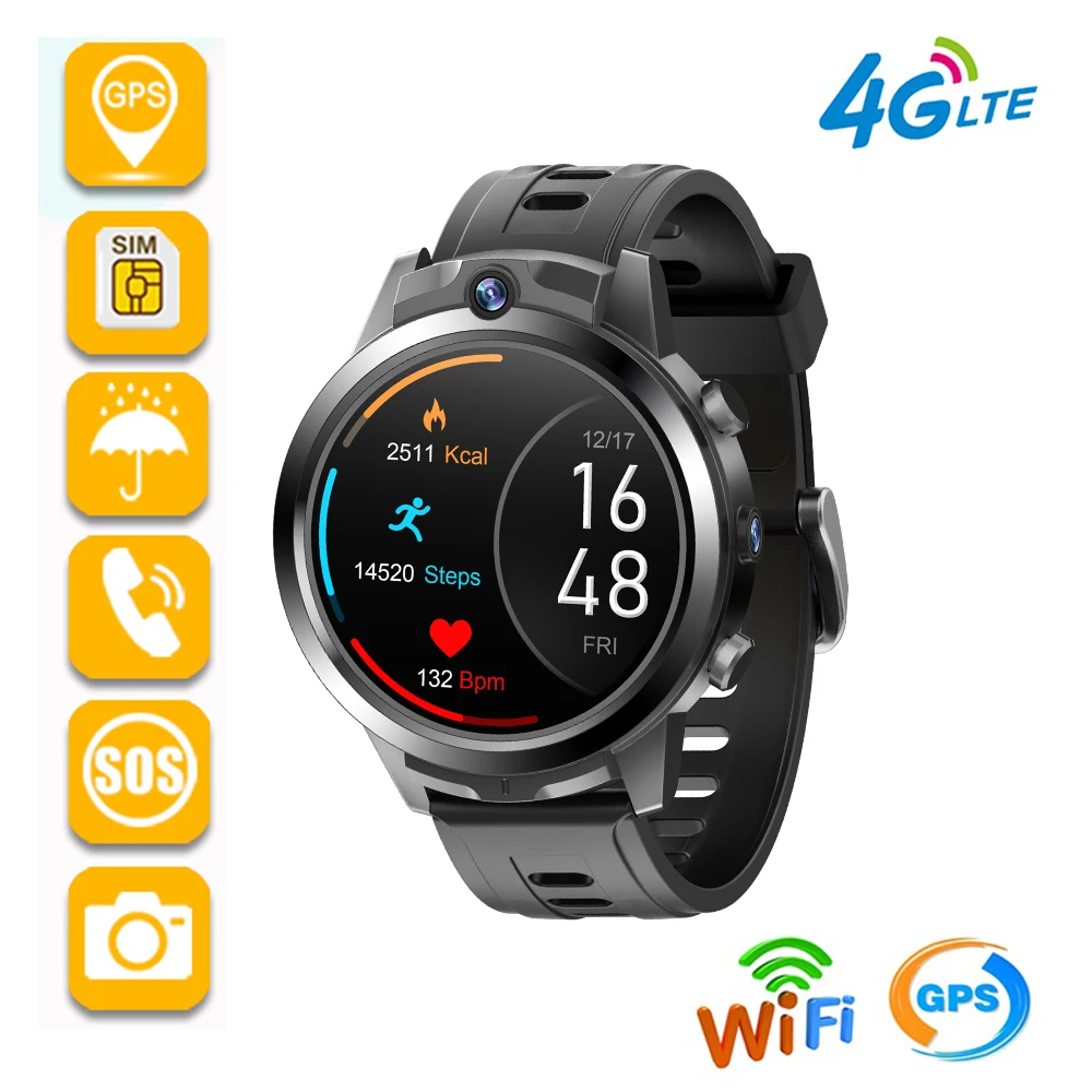 

LTE 4G мужские умные часы 4G + 128G GPS WiFi Смарт-часы с поддержкой SIM-карты 1,6 "HD полный экран на Android 8,1 наручные часы с