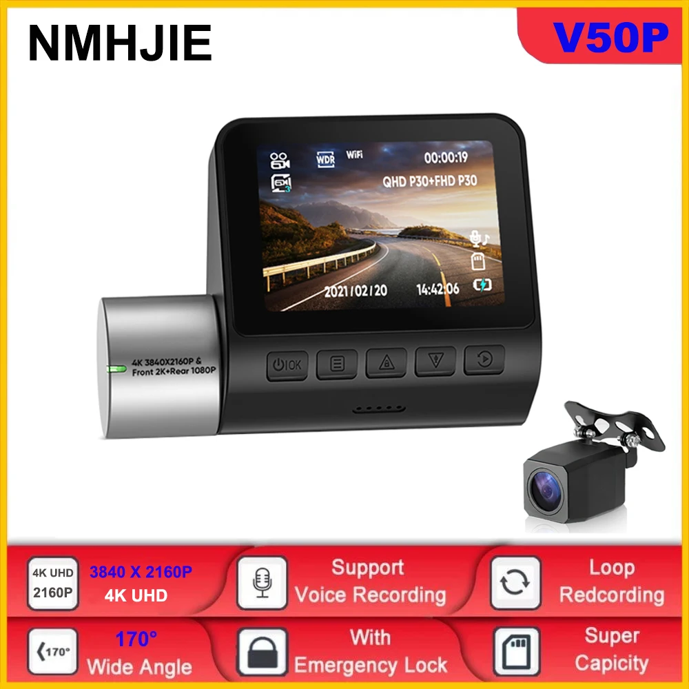 

NMHJIE Novatek 96670 Sony 415 WiFi Dash Cam 2.0 Inch Dual Lens 4K UHD Car DVR Camera GPS Night Vision Driving Recorder Dashcam