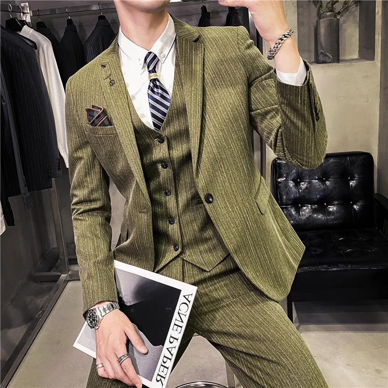 Wedding Suits for Men Slim Fit Groom Formal Dress Sets Male Business Dress High Quality Men Jackets+Pants+Vest Stripe Suits 5XL
Wedding Suits for Men Slim Fit Groom Formal Dress Sets Male Business Dress High Quality Men Jackets+Pants+Vest Stripe Suits 5XL