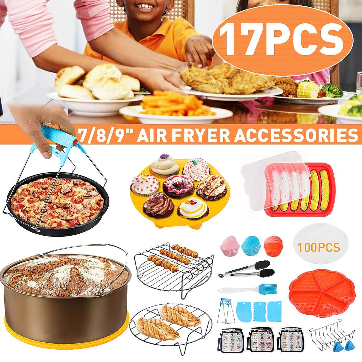 17Pcs Air Fryer 7/8/9 INCH Frying Cage Dish Baking Pizza Pan Tray Rack Grill Pot Air Fryer Accessories Kitchen Cooking Tools
17Pcs Air Fryer 7/8/9 INCH Frying Cage Dish Baking Pizza Pan Tray Rack Grill Pot Air Fryer Accessories Kitchen Cooking Tools