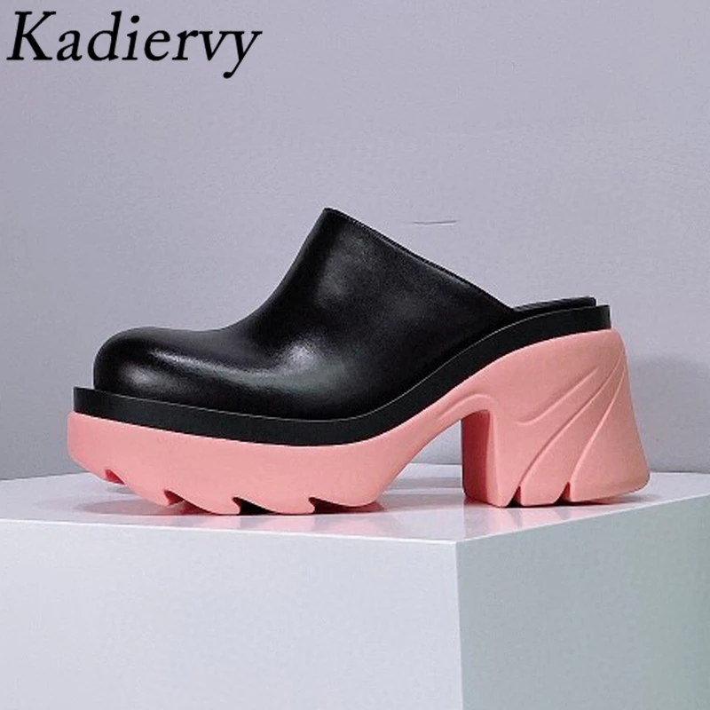 Chunky Heel Mules Shoes Woman Cow Leather Round Toe Thick Sole Height Increasing Loafer Shoes Pink Blue Women Slippers Mujer
Chunky Heel Mules Shoes Woman Cow Leather Round Toe Thick Sole Height Increasing Loafer Shoes Pink Blue Women Slippers Mujer