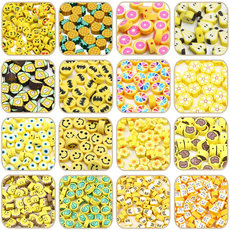 20pcs Bead With Cartoon Animal Smile Pattern Round Heart Fruit Flower Yellow Polymer Clay Beads For Jewelry Making DIY Supplies
20pcs Bead With Cartoon Animal Smile Pattern Round Heart Fruit Flower Yellow Polymer Clay Beads For Jewelry Making DIY Supplies