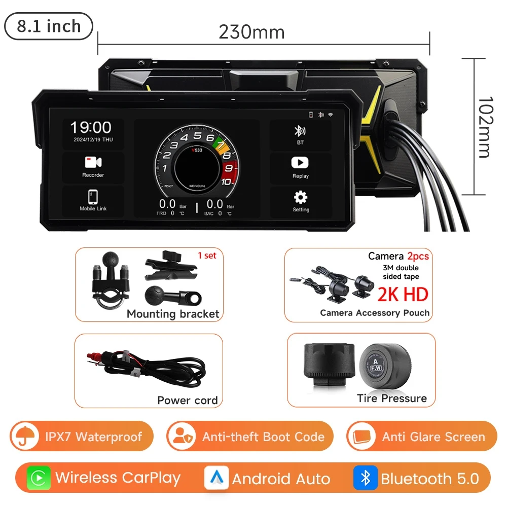 8,1-дюймовый мотоциклетный GPS-навигатор IPX7 Водонепроницаемый экран Беспроводной CarPlay Android Auto Мультимедийный 2K HD рекордер Bluetooth
8,1-дюймовый мотоциклетный GPS-навигатор IPX7 Водонепроницаемый экран Беспроводной CarPlay Android Auto Мультимедийный 2K HD рекордер Bluetooth