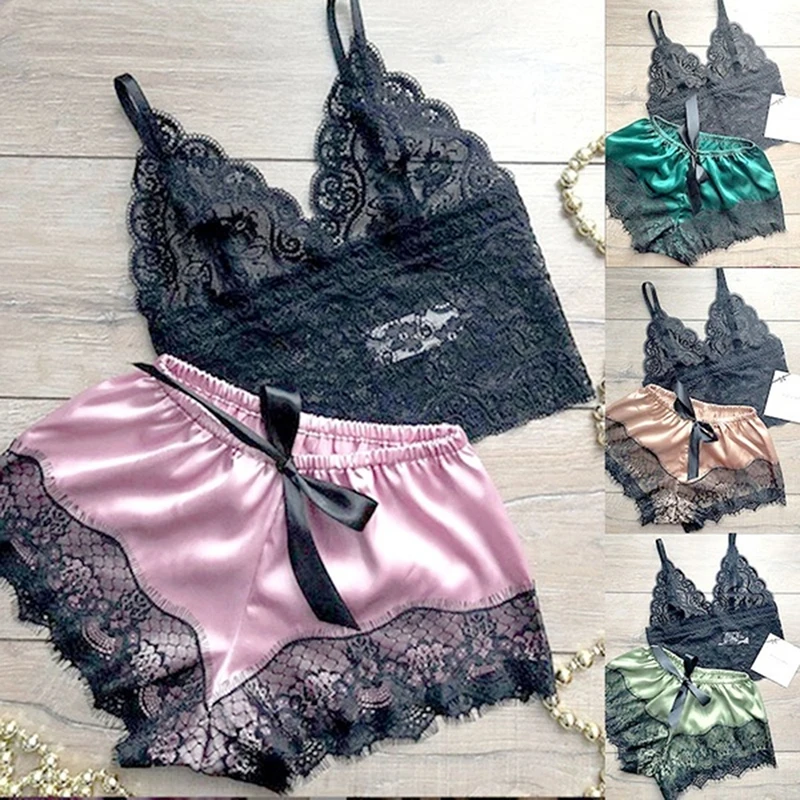 Women's Sleepwear Sexy Women Pyjama Set Lace V-Neck Sleeveless Cami Top And Shorts Fashion Lace Patchwork Pajama
Women's Sleepwear Sexy Women Pyjama Set Lace V-Neck Sleeveless Cami Top And Shorts Fashion Lace Patchwork Pajama