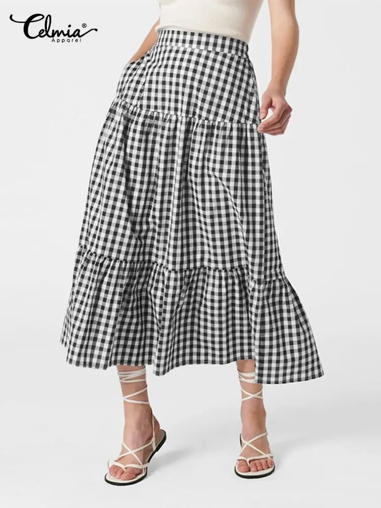 Celmia Fashion Tiered Stitching Long Jupes Casual Loose High Waist Pleated Plaid Midi Skirts Elegant A-line Women Skirts Femme
Celmia Fashion Tiered Stitching Long Jupes Casual Loose High Waist Pleated Plaid Midi Skirts Elegant A-line Women Skirts Femme