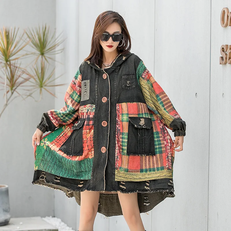 Holes Patchwork Irregular Denim Coat Retro Design Long Style Jacket Street Wear Hooded Windbreaker Outfit Tops
Holes Patchwork Irregular Denim Coat Retro Design Long Style Jacket Street Wear Hooded Windbreaker Outfit Tops