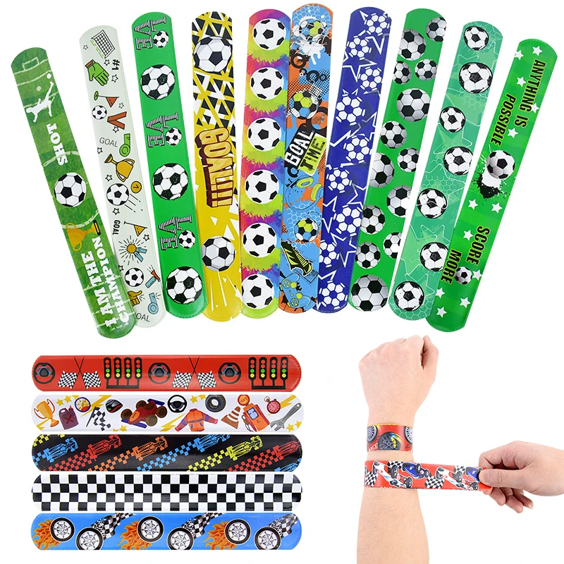 

10/12Pcs Racing Clap Circle Football Theme Party Slap Bracelets Kids Favor Toy Gifts for Boy 1st Happy Birthday Party Decoration