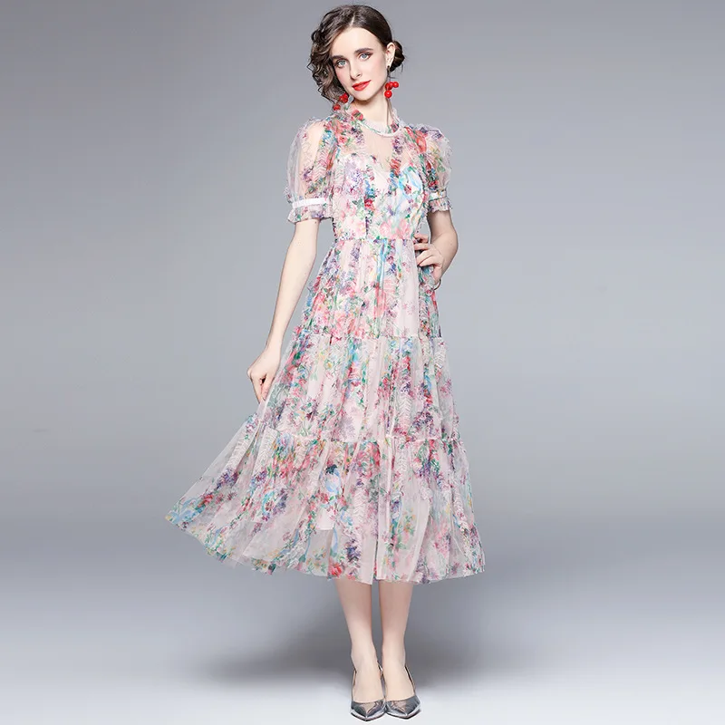 Flower Print Lace Ruffles Cake Dress MultiColor Fresh Stand Neck Long Lantern Sleeve Beach Dresses For Women 2022 New Summer
Flower Print Lace Ruffles Cake Dress MultiColor Fresh Stand Neck Long Lantern Sleeve Beach Dresses For Women 2022 New Summer