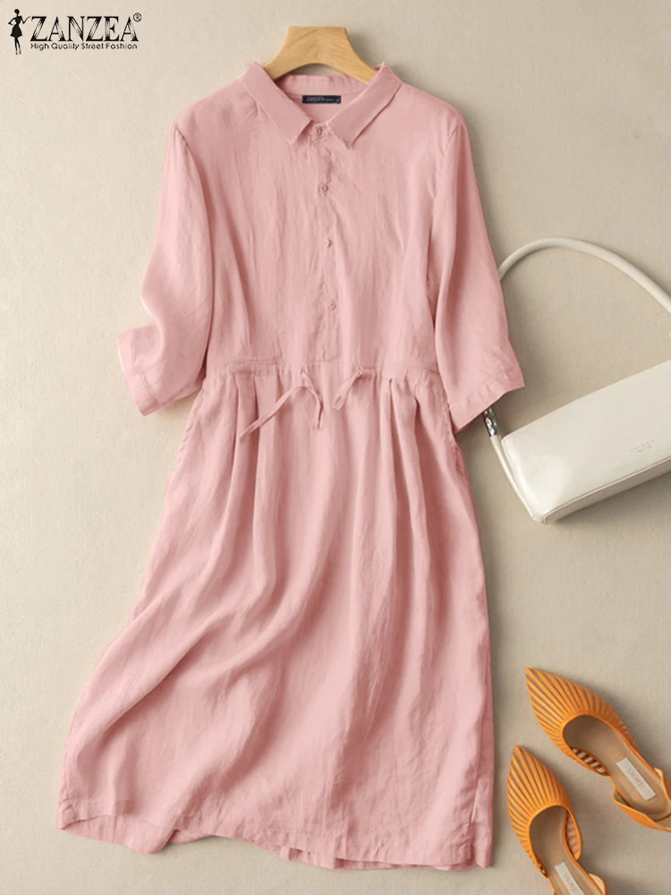 ZANZEA Fashion Women Cotton Knee Length Dress 2023 Spring Summer 3/4 Sleeve Vestidos Casual Solid Loose Lapel Neck Sundress Robe
ZANZEA Fashion Women Cotton Knee Length Dress 2023 Spring Summer 3/4 Sleeve Vestidos Casual Solid Loose Lapel Neck Sundress Robe