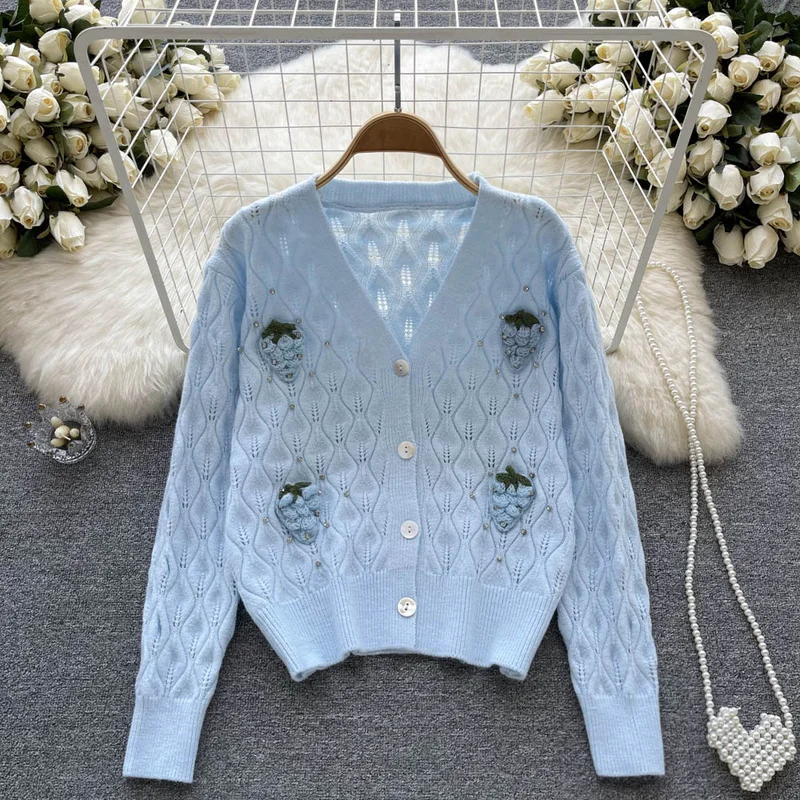French Knit Chic Sweater Cardigan Women Beabing Strawberry Button Sweaters Tops Female Casual Ladies V Neck Clothes Dropshipping
French Knit Chic Sweater Cardigan Women Beabing Strawberry Button Sweaters Tops Female Casual Ladies V Neck Clothes Dropshipping