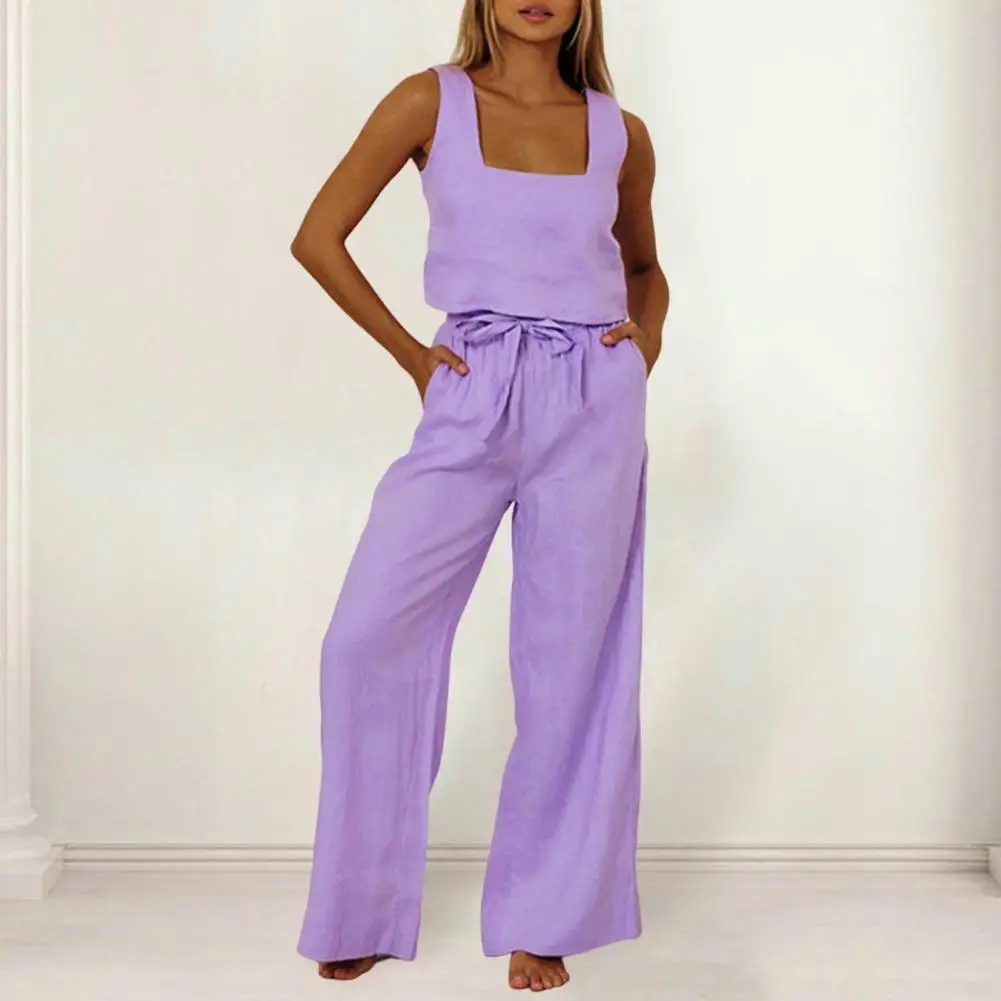 2Pcs/Set Square Collar Sleeveless High Waist Drawstring Pockets Lady Outfit Solid Color Short Vest Wide Leg Long Pants Set
2Pcs/Set Square Collar Sleeveless High Waist Drawstring Pockets Lady Outfit Solid Color Short Vest Wide Leg Long Pants Set