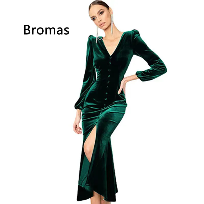 Winter New Women's Fashion Elegant Party Dress Solid Color V-Neck Long Sleeve High Slit Slim Fit Long Dress
Winter New Women's Fashion Elegant Party Dress Solid Color V-Neck Long Sleeve High Slit Slim Fit Long Dress