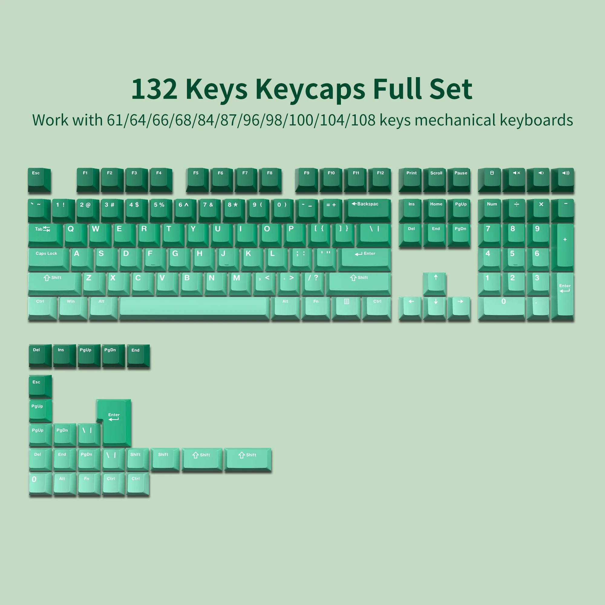 132 Keys Gradient Green PBT Keycaps Cherry Profile Double Shot for Mechanical Gamer Keyboard For GK61 Anne Pro 2 Gateron Switch
132 Keys Gradient Green PBT Keycaps Cherry Profile Double Shot for Mechanical Gamer Keyboard For GK61 Anne Pro 2 Gateron Switch