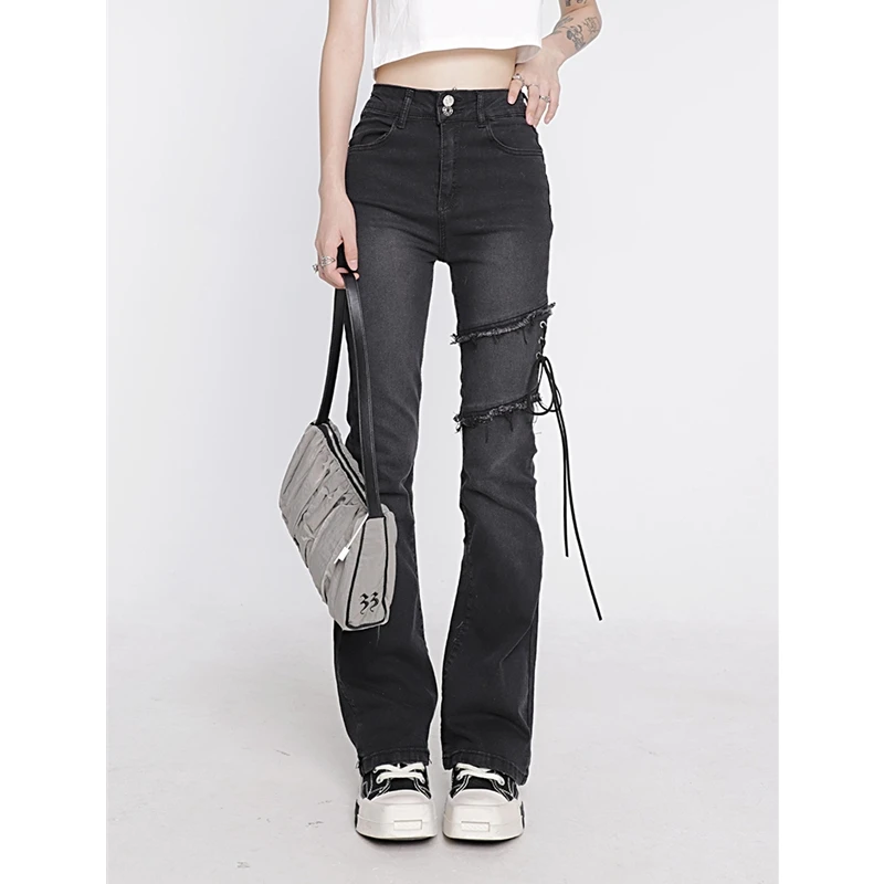 Women's Clothing Flare Jeans Black Lacing High Waist Stretchy Self Cultivation Vintage Casual Baggy Ladies Denim Trouser New
Women's Clothing Flare Jeans Black Lacing High Waist Stretchy Self Cultivation Vintage Casual Baggy Ladies Denim Trouser New