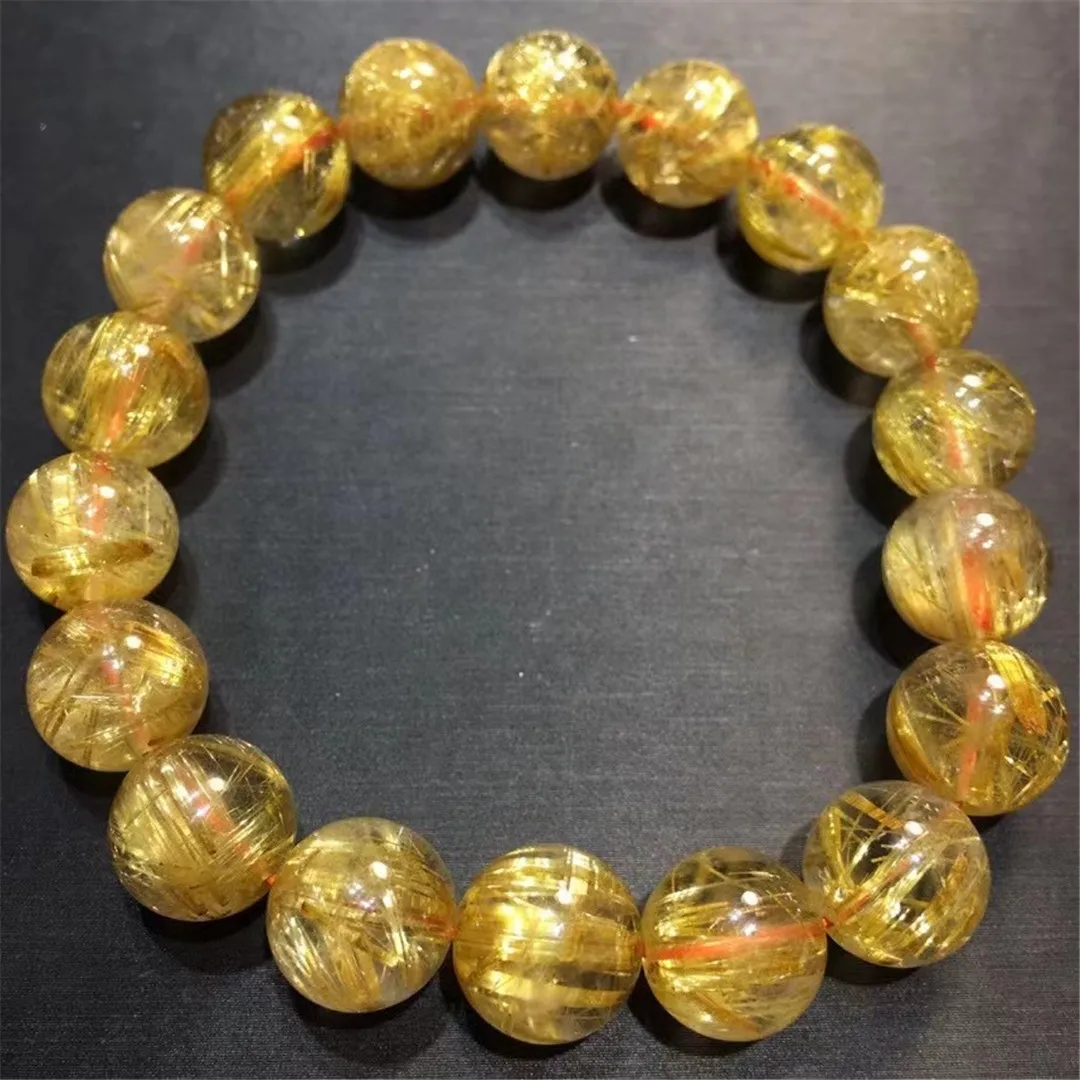 

Натуральный золотистый рутилированный кварцевый браслет 11 мм, ювелирные изделия для женщин и мужчин, подарок, хрустальные бусины, энергетический камень, богатство, драгоценные камни, нитки AAAAA