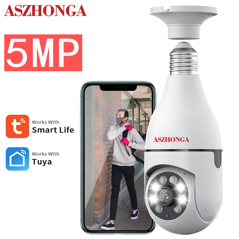 ASZHONGA 5MP Tuya IP Camera E27 Bulb Wifi Video Surveillance Camera Night VIsion Two Way Audio PTZ IP Camera Auto Tracking
ASZHONGA 5MP Tuya IP Camera E27 Bulb Wifi Video Surveillance Camera Night VIsion Two Way Audio PTZ IP Camera Auto Tracking