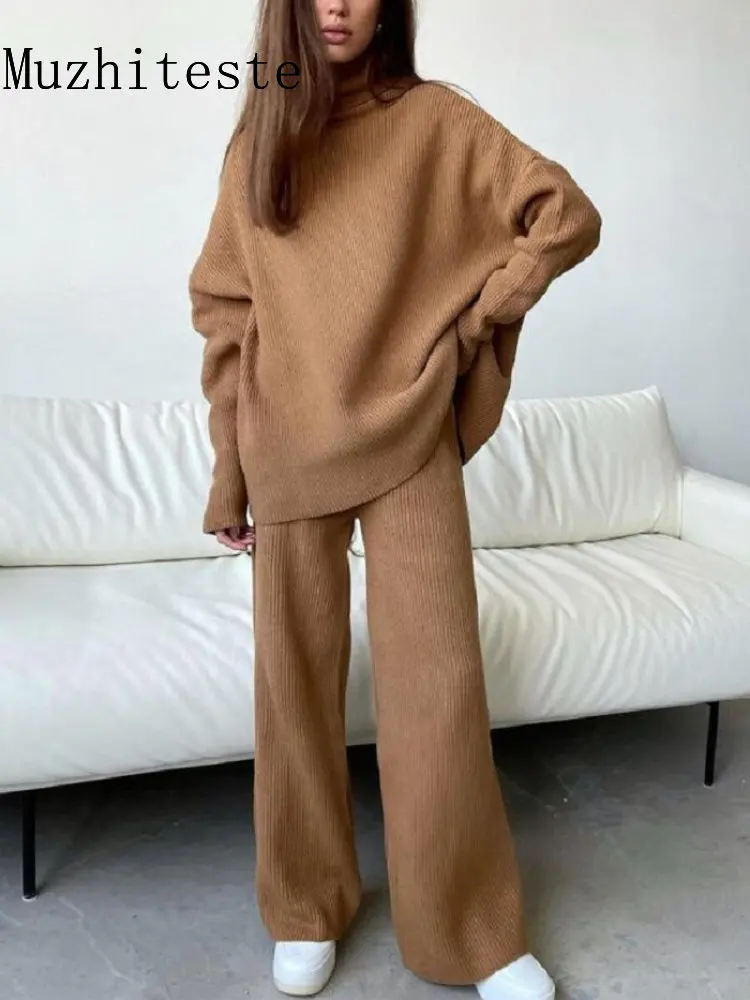 New In Autumn Winter Long Sleeved Wide Leg Pants Fashion Loose High Collar Knitted Casual Women's Two-piece Set Women's Suit
New In Autumn Winter Long Sleeved Wide Leg Pants Fashion Loose High Collar Knitted Casual Women's Two-piece Set Women's Suit